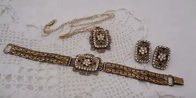 Vtg. 1950's Sarah Coventry QUEEN VICTORIA SET Bracelet Earrings Necklace Parure • $48