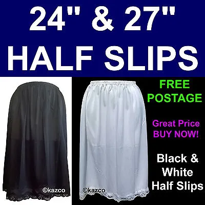 Half Slip Petticoat Waist Ladies 24  27  29  Size 12-26. Black White Underskirt • £8.45