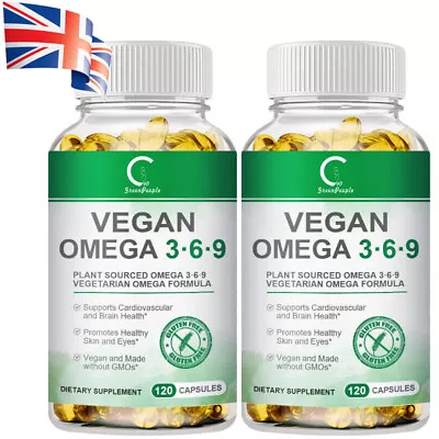 2Bottles Omega 3 6 9 Vegan Capsules 1360mg High Strength EPA & DHA Heart Health • £21.99