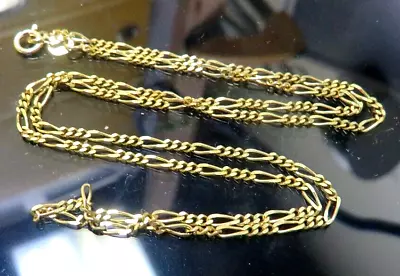 L@@K Beautiful Real 14K Yellow GOLD FIGARO CHAIN NECKLACE 18  + Men Women • $488.22