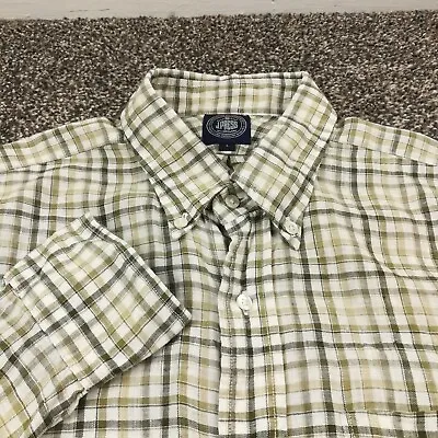 J Press Shirt 100% Flax Linen Long Sleeve Button Down Green Plaid Mens Large • $62.99