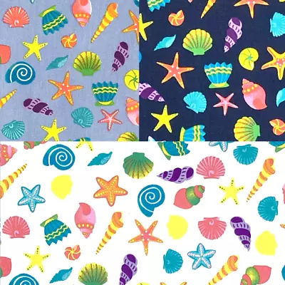 100% Cotton Poplin Fabric Beach Seaside Shells Starfish Sea Holiday Nautical • £1.50