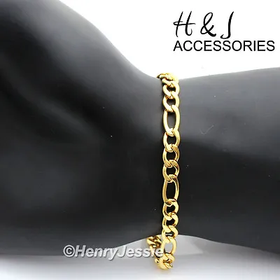 7 -10 MEN WOMEN Stainless Steel 6mm Gold Plated Figaro Link Chain Bracelet • $10.99