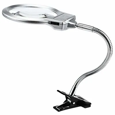New Magnifier Clip-on Lighted Table Desk LED Clamp Lamp 2.5x 5x Magnifying Glass • £13.98