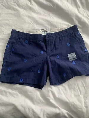 Old Navy Size 2 Blue Shorts Embroidered Sail Boat Pattern Two Tone Pockets Chino • £14.48