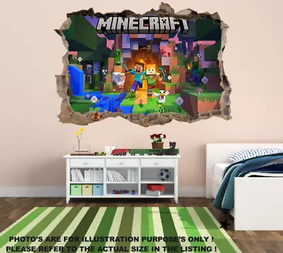 Minecraft Wall Sticker Smashed 3D Crack Kids Bedroom Decal Gift Game M1 • $21.12