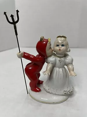 Lefton Angel Kissing Devil Figurine K1055 Complete With Pitchfork Vintage Mint! • $140
