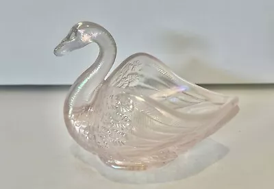 Vintage Fenton Rosalene Pink Iridescent Glass Swan 5” Candy Trinket Dish • $14.03