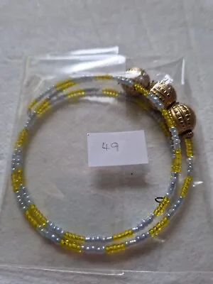 Memory Wire Bracelet Yellow Grey Ethnic 49 • £3
