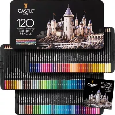 Castle Art 120 Artists Colouring Pencils Set Soft Core Coloured Leads In Tin Box • £69.99