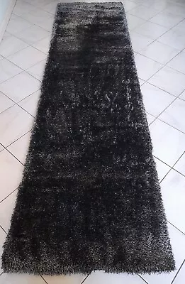 New Modern Black/grey Soft Shag Shaggy Floor Hall Hallway Runner Rug 80x300cm • $189