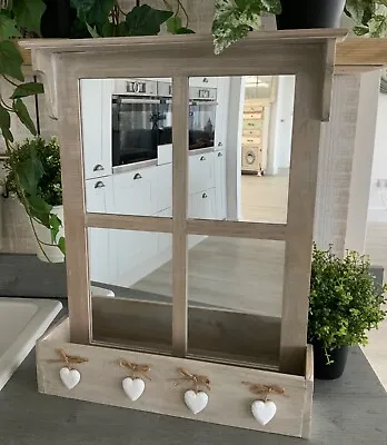 £39.99 • Buy Vintage Chic Window Mirror With Shelf Hanging Hearts Wood French Country Wall 