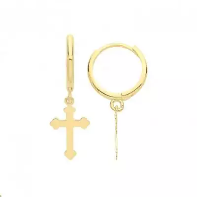 9ct Yellow Gold Cross Charm Drop Earrings ER1178 • £101