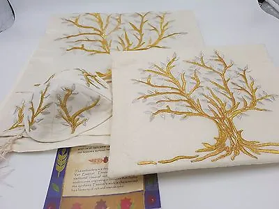 SET Tallit + Kippa +bag Embroidered Silk 16 X70  Yair Emanuel Women Tree Of Life • $95