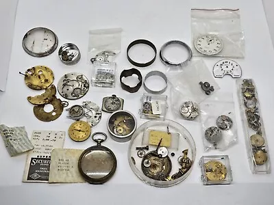 Antique Lot Pocket Watch & Wrist Watch Movement Parts For Parts Or Repair As Is • £70.84