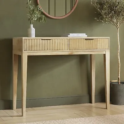 Small Solid Mango Wood Console Table With Fluted Detail Drawers - Linea LAE002 • £195.92