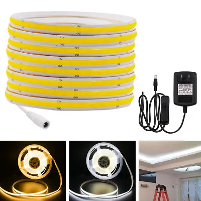 12V COB LED Strip Lights Flexible Tape Bedroom Cabinet Kitchen Lighting WW CW UK • £9.16