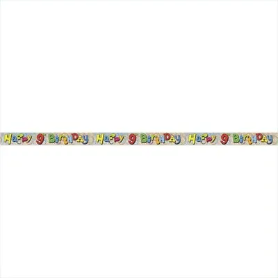 9th Birthday Banner Party Wall Door Decorations Silver Shiny Multi Colour 12ft • £1.99