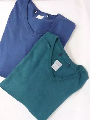 M*S Men's Cotton Blend V-Neck Jumper Sweater Pullover Soft Blue Teal • £8.45