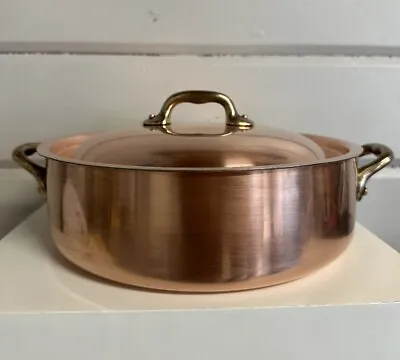 French Copper Stew Pot Pan With Lid Brass Handles Vintage 9 1/2” • $200