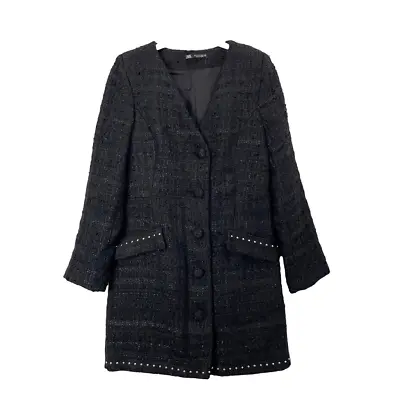 Zara Tweed Studded Textured Blazer Dress Size M Black • £91.69