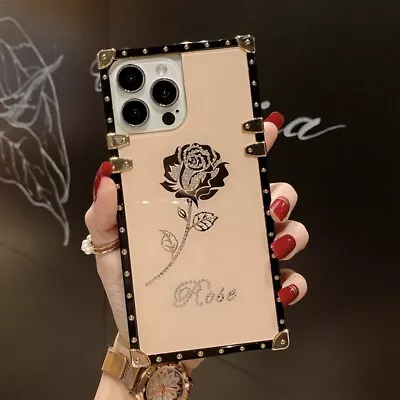 For Samsung S21 S20FE S10 S9 S8 Note20 9 Glitter Bling Diamond Rose Square Case • $16.88