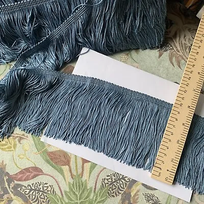 Quality 10cm Silky Chainette Lampshade Fringe WATER/MID-BLUE 1m • £4.50