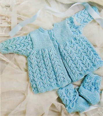 Baby Girls Lacy Matinee Coat Cardigan Jacket Boots KNITTING PATTERN DK 15 - 18  • £2.15