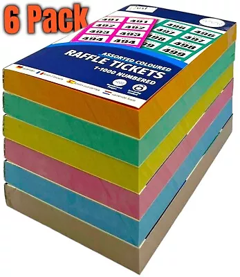 6 Pack Books Of Cloakroom Raffle Tombola Draw Tickets Numbered 1 - 1000 NEW • £12.99