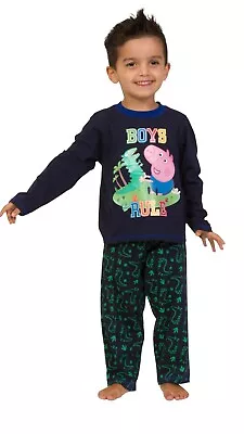 £7.99 • Buy Boys George Pig  'Boys Rule' Long Pyjamas Peppa Pig