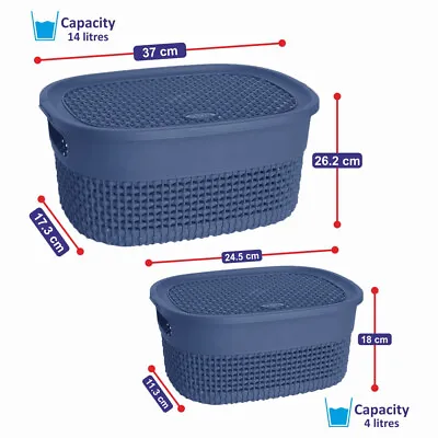 £14.99 • Buy Set Of BLUE Small & Large Storage Basket With Lid & Handle Home Kitchen Bathroom