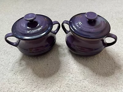 Le Creuset Stoneware Soup Bowls With Lids Stew Pot Cassis Purple (Set Of 2) • £15