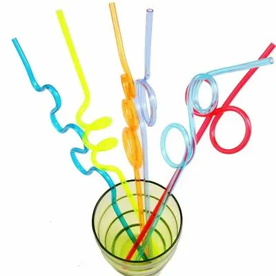 Drinking Reusable Straws Curly Crazy Twisty Kids Party Novelty Tableware UK • £4.30