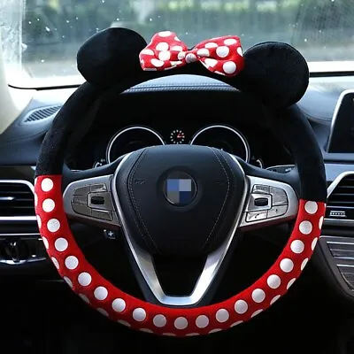 Minnie Car Steering Wheel Cover Plush Bowknot 38cm Cover Car Interior Accessorie • $21.40