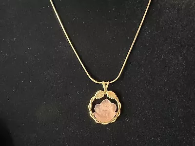 Vintage Glass Cameo Pink Rose Gold Toned Pendant And 17” Necklace • $14.95