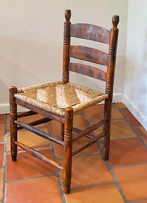 Vintage Mexican Primitive Wood & Rush Side Chair Handmade • $225