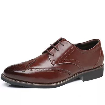 Mens Leather Shoes Smart Brogues Formal Office Casual Lace Up Oxford Brogue Shoe • £27.47