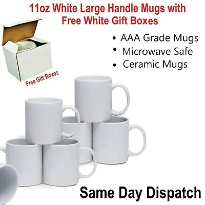 £98.76 • Buy White Blank Sublimation Mugs 11oz Heat Press Large Handle Mug Ceramic Coated