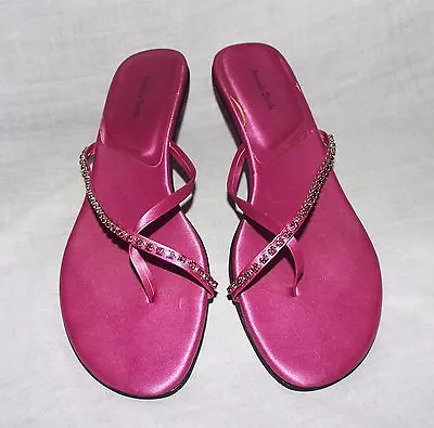 $24.95 • Buy AMANDA SMITH Fuschia Pink Rhinestone Cross Toe Sandal Heeled Shoes 10 M