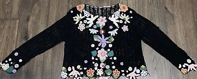 Vintage Black Crochet Floral Sweater Size Small • $75
