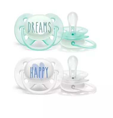 2 Philips AVENT Ultra Soft Orthodontic Pacifiers 0-6m With Case Baby Binky (1C) • $9.98