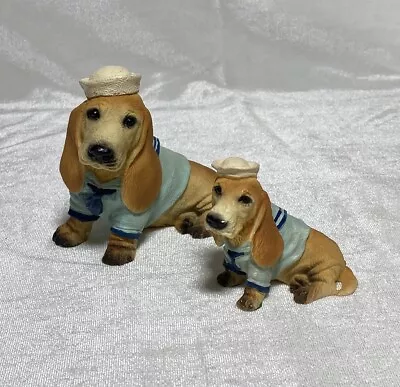 Vintage Basset Hound Sailor Figurines Adult & Puppy Dog Set Of 2 Great Condition • $20