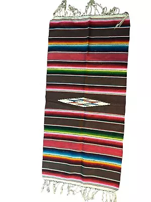 Vintage Southwest Fine Weave Wool Mexican 45”X 22” Rug • $29.69