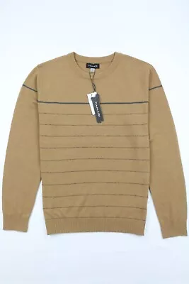 Tahari Mens Wool Blend Sweater Camel Combo Size S Striped Ribbed Knit Crew Neck • $25.95