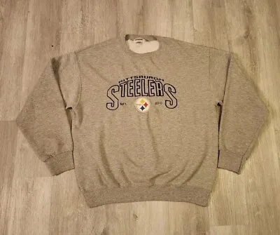 Vintage Pittsburgh Steelers Crewneck Sweatshirt Mens Large Gray NFL 90s USA Made • $19.95