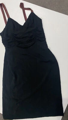 $65 • Buy Scanlan Theodore Black Ruched Top Dress S12 Viscose Brown Maroon Ribbon Strap