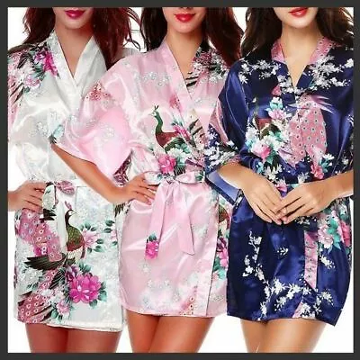 $16.62 • Buy FLORAL SATIN ROBE Kimono Dressing Gown Vintage Wedding Bride Bridesmaid Party OZ