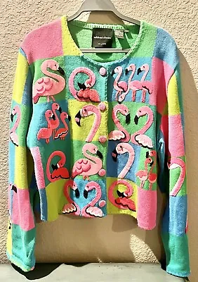 Michael Simon Women's Button Flamingo Cardigan Sweater XL • $199.99