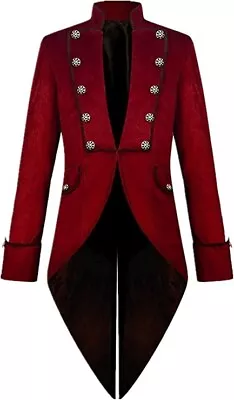 Mens Costume Victorian Steampunk Gothic Dark Red Frock Coat Jacket Size L • £32