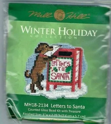 Christmas Dog Letters To Santa Beads & Treasure Mill Hill Cross Stitch W/ Magnet • $14